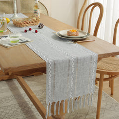 Fall Rustic Farmhouse Linen Table Runner with Tassels
