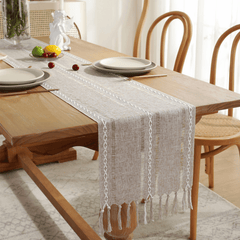 Fall Rustic Farmhouse Linen Table Runner with Tassels
