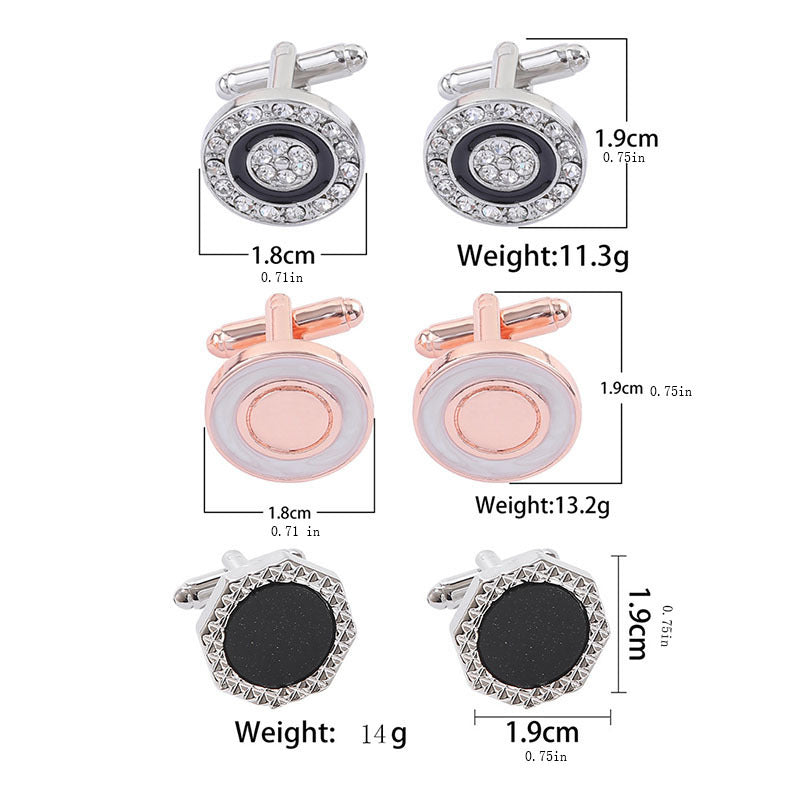 Men's Rhinestone French Cufflinks, High-Quality Suit Shirt Tail Cuff
