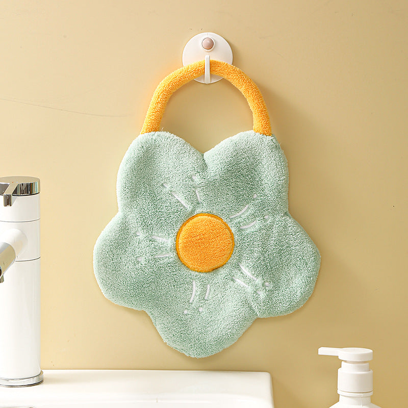 Flower Shaped Hanging Towel Coral Fleece Quick drying Fingertip Towel