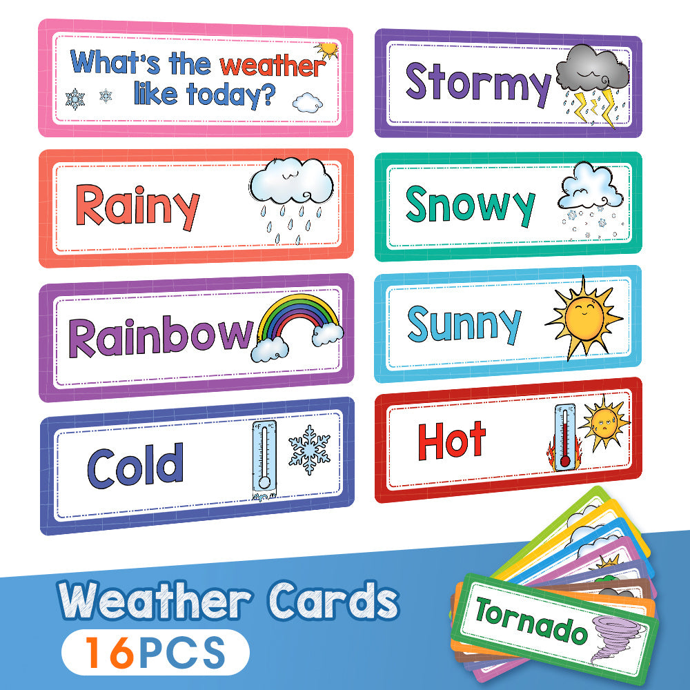16pcs LACHILLY Weather Flash Cards Educational Teaching Aids for Kids Preschool
