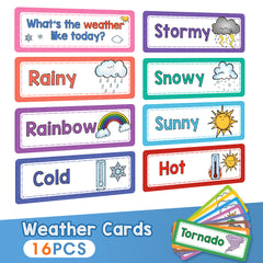 16pcs LACHILLY Weather Flash Cards Educational Teaching Aids for Kids Preschool