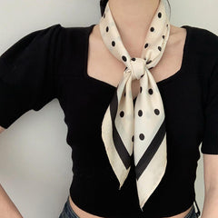 Dotted Square Scarf Satin Bandana Neckerchief Women Silk Head Wrap