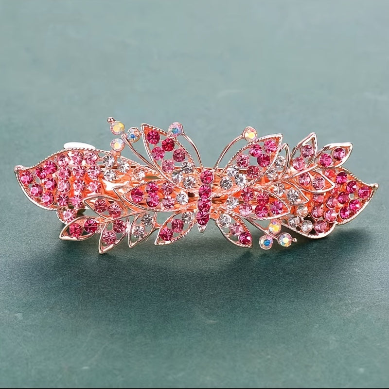 Vintage Butterfly Rhinestone Hair Clip French Barrette