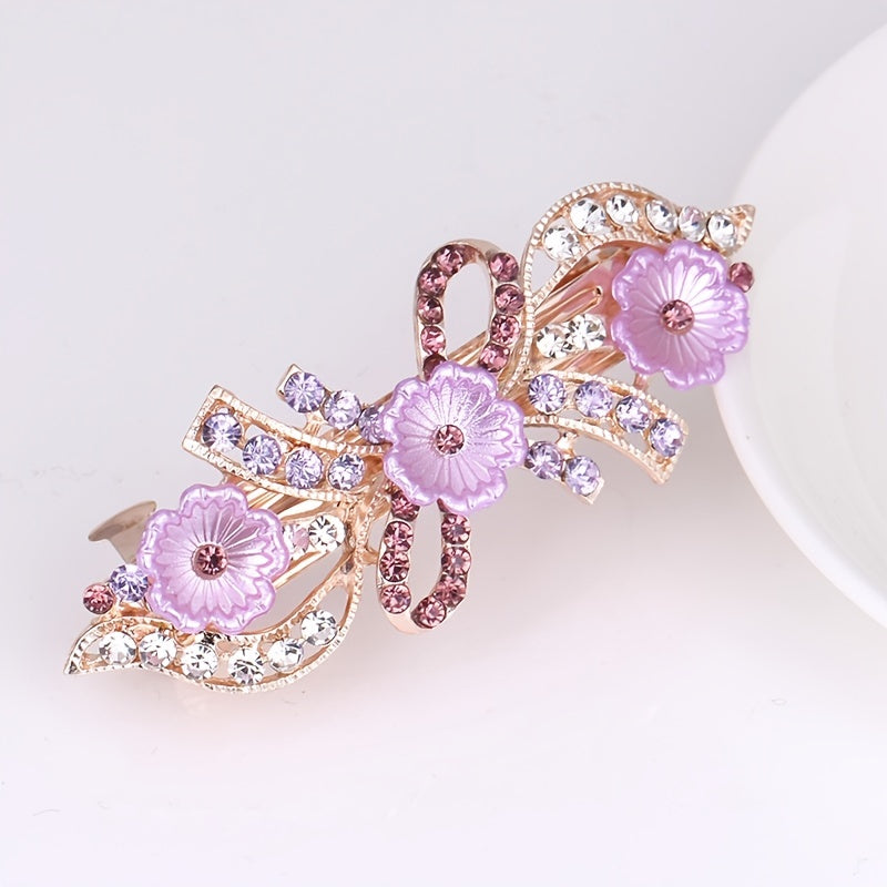 Vintage Rhinestone Barrette Faux Pearl Hair Clip for Women Girls