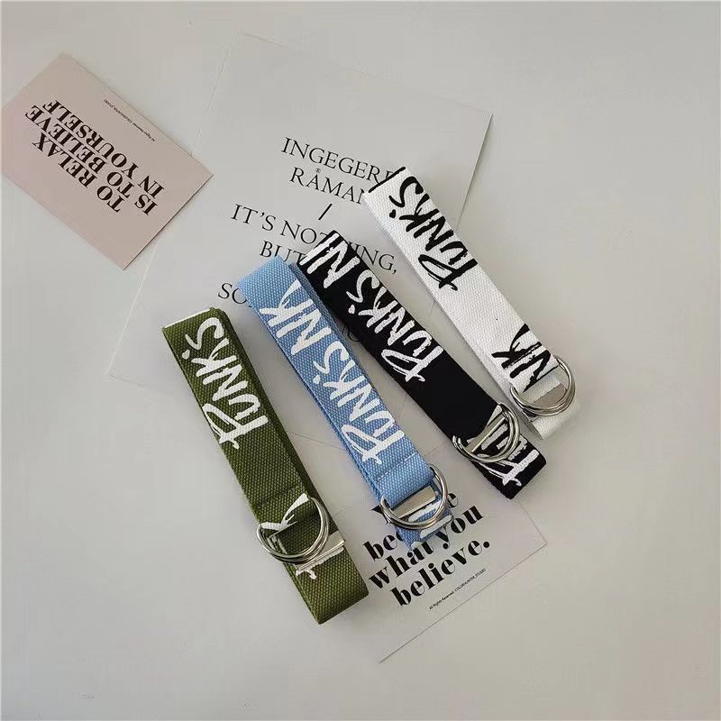 Men's Letter Graphic Tape Belt Double D Ring Buckle