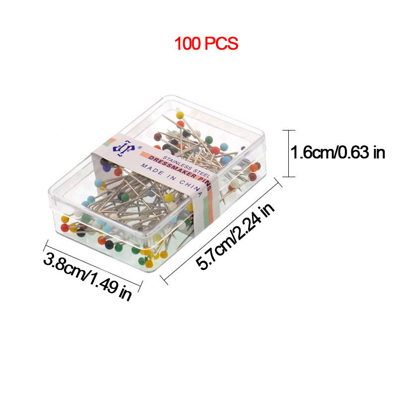 100pcs Fabric Sewing Pins with Colored Ball Glass Heads