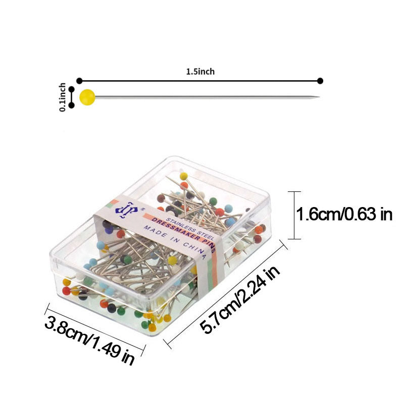 100pcs Fabric Sewing Pins with Colored Ball Glass Heads