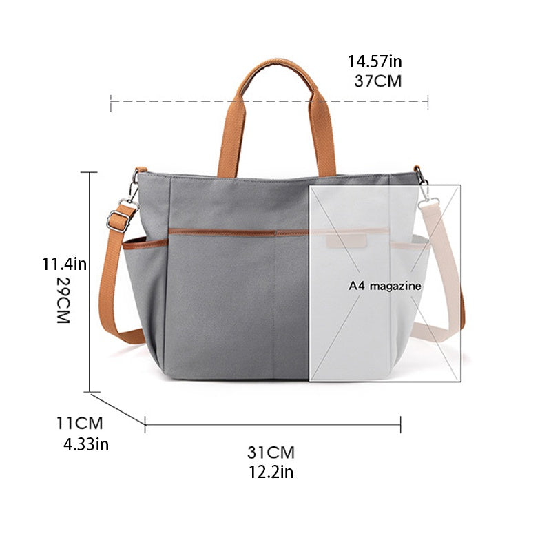 Canvas Tote Bag with Pockets - Casual Shoulder Bag