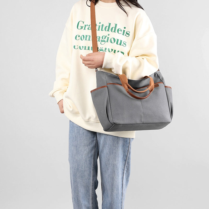 Canvas Tote Bag with Pockets - Casual Shoulder Bag