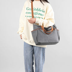 Canvas Tote Bag with Pockets - Casual Shoulder Bag