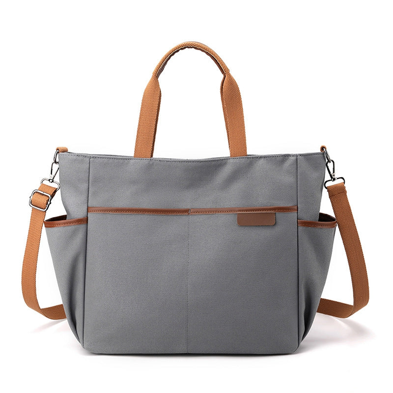 Canvas Tote Bag with Pockets - Casual Shoulder Bag