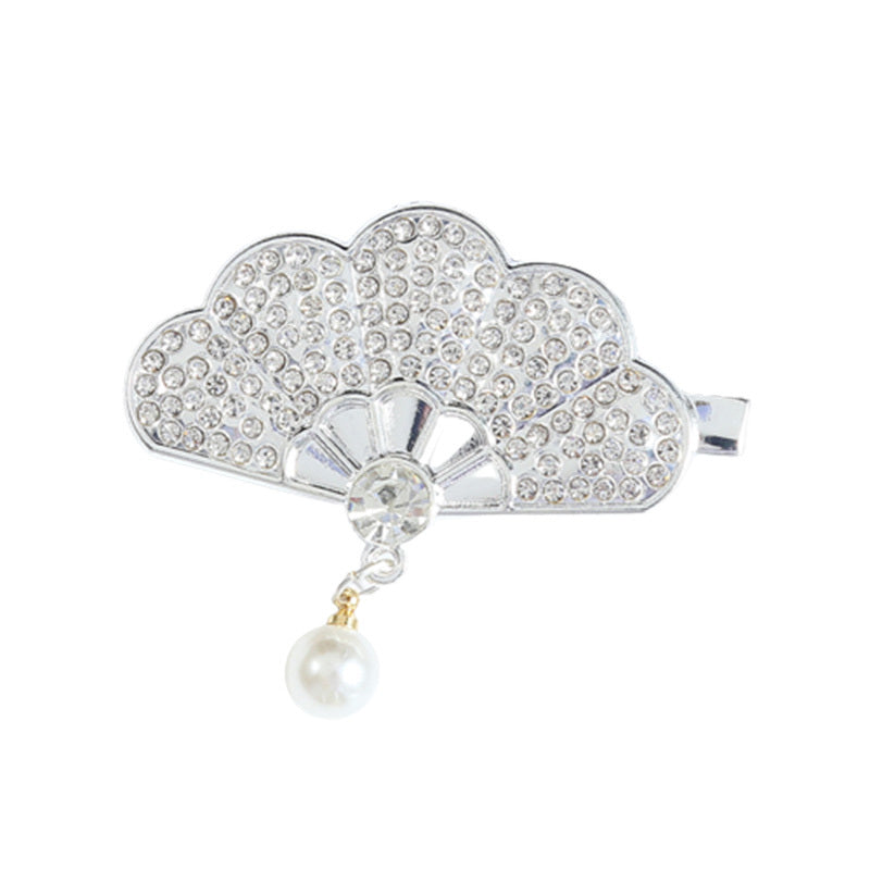 Rhinestone Fan Shape Hair Clip with Faux Pearl Head
