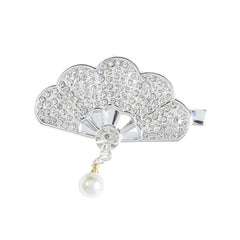 Rhinestone Fan Shape Hair Clip with Faux Pearl Head