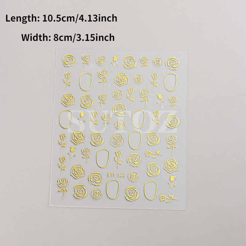 5D Embossed Nail Stickers Bronzing Rose For DIY Nail Art
