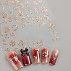 5D Embossed Nail Stickers Bronzing Rose For DIY Nail Art