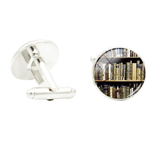 Graduation Glass Gem Cufflinks for Men Suit Shirt Rhodium Plated Alloy Button
