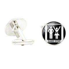 Graduation Glass Gem Cufflinks for Men Suit Shirt Rhodium Plated Alloy Button