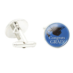 Graduation Glass Gem Cufflinks for Men Suit Shirt Rhodium Plated Alloy Button