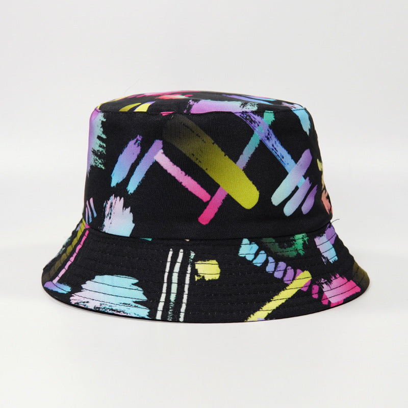 Graffiti Print Reversible Bucket Hat Tie Dye Sun Hat Unisex Lightweight Fisherma