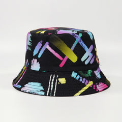 Graffiti Print Reversible Bucket Hat Tie Dye Sun Hat Unisex Lightweight Fisherma