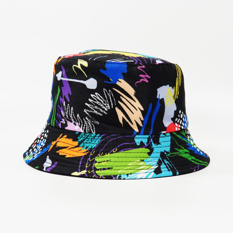 Graffiti Print Reversible Bucket Hat Tie Dye Sun Hat Unisex Lightweight Fisherma
