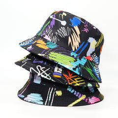 Graffiti Print Reversible Bucket Hat Tie Dye Sun Hat Unisex Lightweight Fisherma