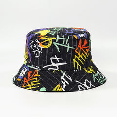 Graffiti Print Reversible Bucket Hat Tie Dye Sun Hat Unisex Lightweight Fisherma