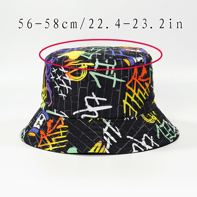 Graffiti Print Reversible Bucket Hat Tie Dye Sun Hat Unisex Lightweight Fisherma