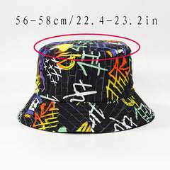 Graffiti Print Reversible Bucket Hat Tie Dye Sun Hat Unisex Lightweight Fisherma