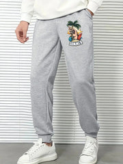 Palm Tree Drawstring Joggers Men's Breathable Loose Fit Pants