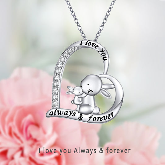 Rabbit Heart Pendant Necklace for Girls