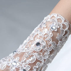 Flower Lace Fingerless Gloves Rhinestone Bridal Wedding Dress Accessories