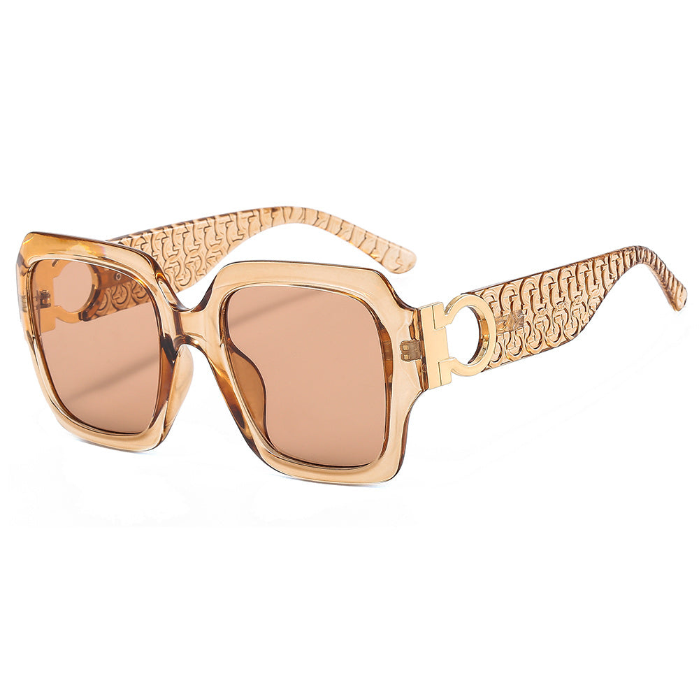 Square Polarized Sunglasses UV400 Engraved Temple Glasses for Driving