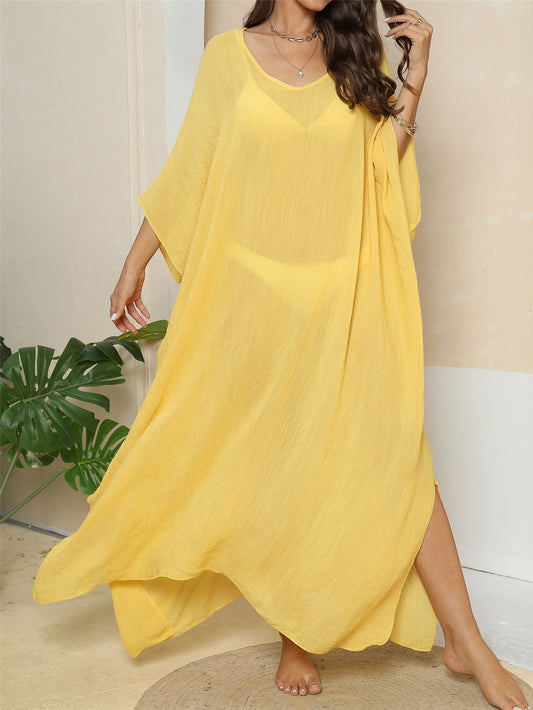 V Neck Sheer Cover Up Dress Loose Fit Beachwear