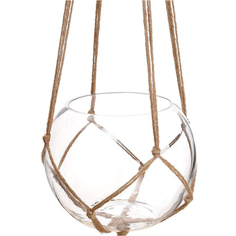 Hanging Frames Flower Pots Mesh Pockets Hemp Rope Hanging Baskets