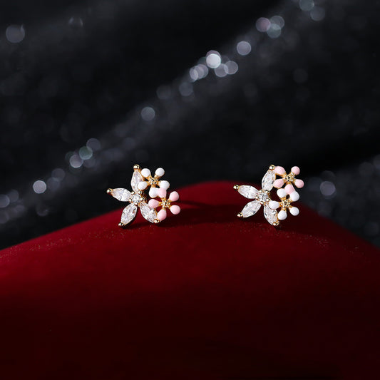 Zircon Flower Stud Earrings Holiday Gift For Girls