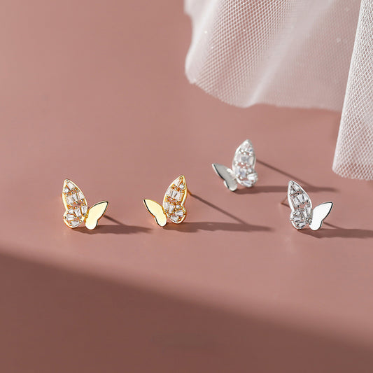 Zircon Butterfly Stud Earrings Holiday Gift For Girls