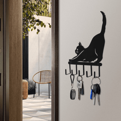 Cat Key Holder Wall Mount Metal Home Decor Funny Cat Lover Women