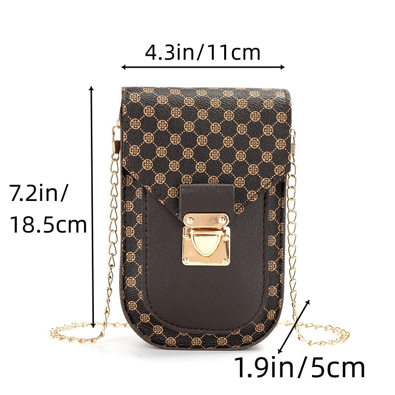 Shamrock Graphic Flap Shoulder Bag Chain Crossbody Phone Storage Bag