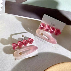 2pcs Jelly Pink Hair Clip Heart Decor Duck Billed Clip For Side Hair Bang
