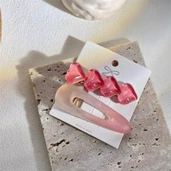 2pcs Jelly Pink Hair Clip Heart Decor Duck Billed Clip For Side Hair Bang