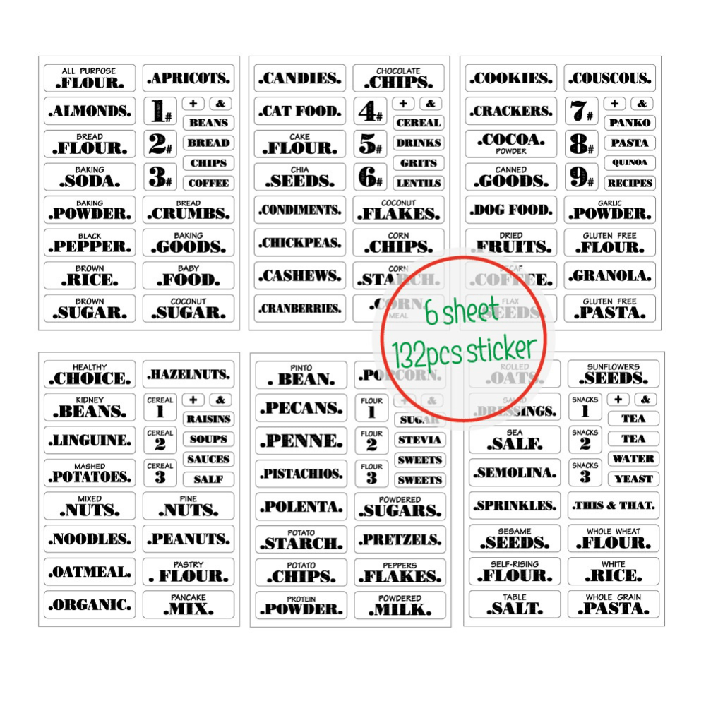 132pcs Waterproof Spice Labels Adhesive Pantry Food Sticker Kitchen Jar