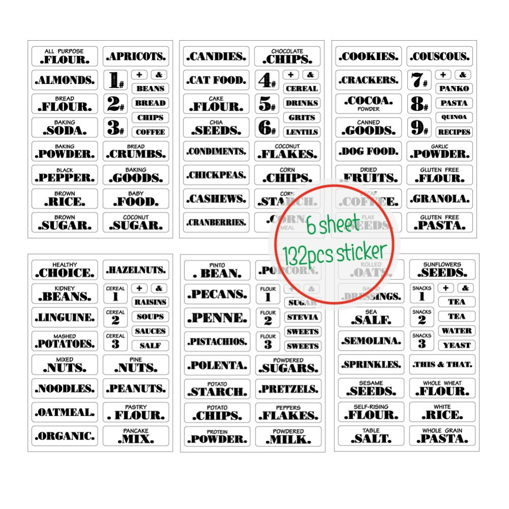 132pcs Waterproof Spice Labels Adhesive Pantry Food Sticker Kitchen Jar