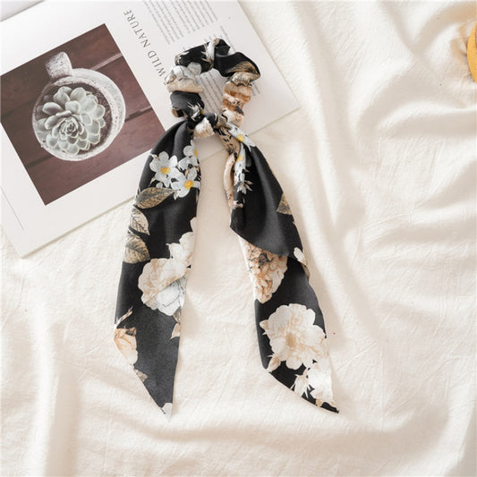 Vintage Floral Print Scarf Scrunchies Hair Tie Silky Hair Rope Ponytail Holder