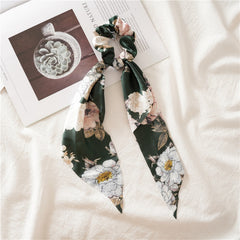 Vintage Floral Print Scarf Scrunchies Hair Tie Silky Hair Rope Ponytail Holder