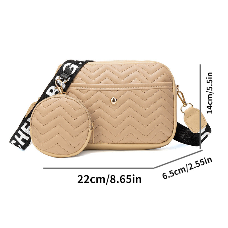 Chevron V Quilted Shoulder Bag With Pouch PU Leather Crossbody Bag