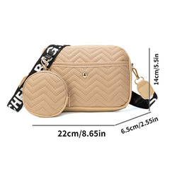 Chevron V Quilted Shoulder Bag With Pouch PU Leather Crossbody Bag