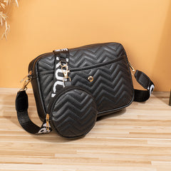 Chevron V Quilted Shoulder Bag With Pouch PU Leather Crossbody Bag