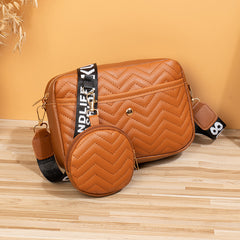 Chevron V Quilted Shoulder Bag With Pouch PU Leather Crossbody Bag